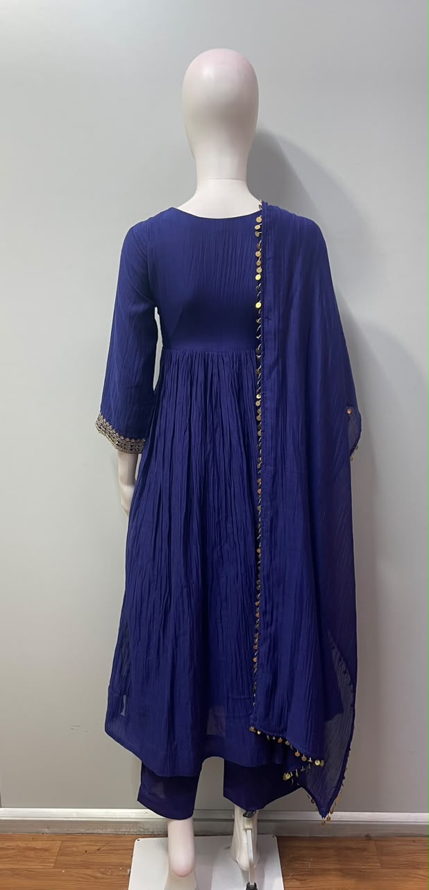 Royal Blue Gold Paisley Anarkali Set