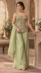 Pistachio Green Multicolor Jewel Palazzo Set