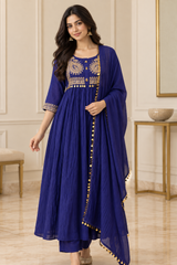 Royal Blue Gold Paisley Anarkali Set