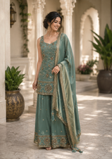 Mint Gold Embroidered Palazzo Set