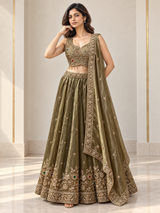 Antique Olive Gold Ruby Emerald Jewel Lehenga Set