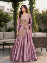 Blush Pink Zari Draped Lehenga Set