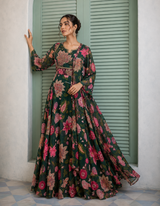 Emerald Floral Embroidered Jacket Palazzo Set