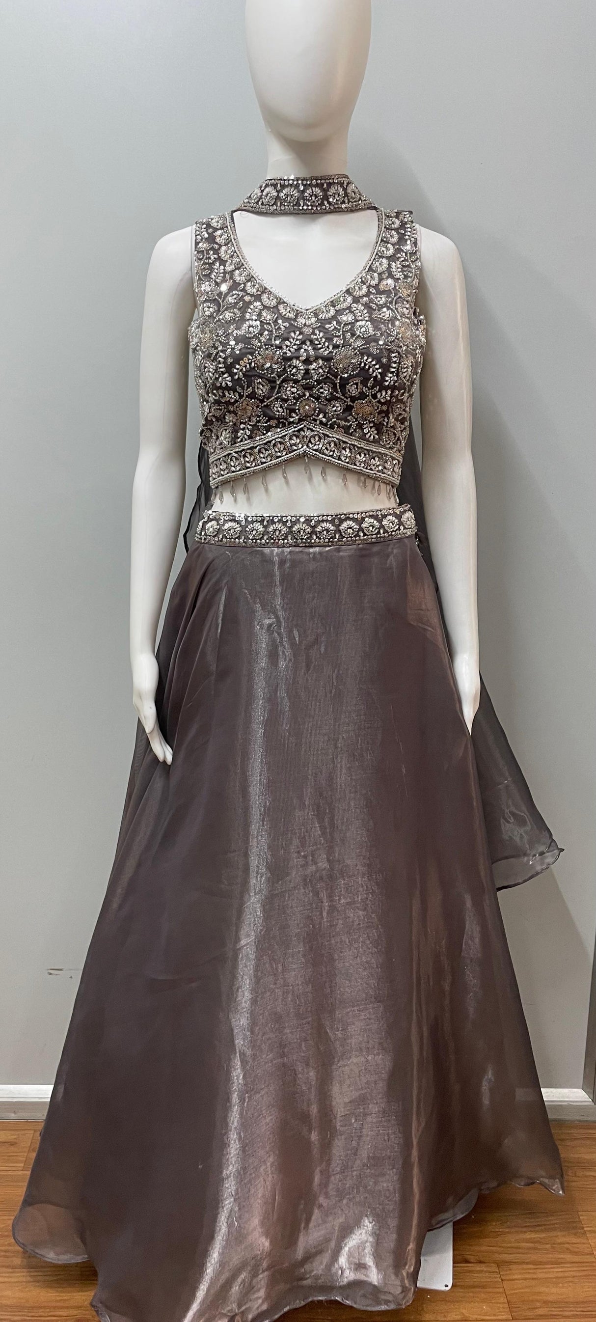 Smoky Taupe Silver Embellished Lehenga Ensemble