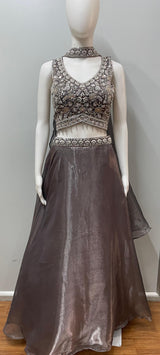 Smoky Taupe Silver Embellished Lehenga Ensemble