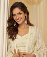 Ivory Glow Draped Lehenga with Embroidered Cape