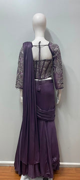 Plum Silver Draped Saree Set