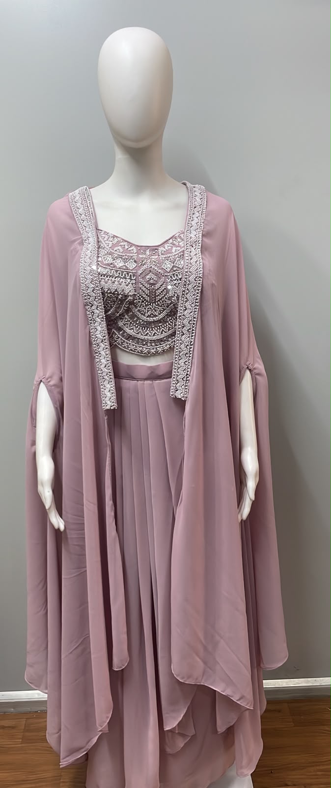 Dusty Rose Mirror Cape Sharara Ensemble