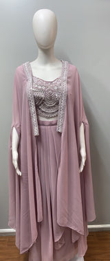 Dusty Rose Mirror Cape Sharara Ensemble