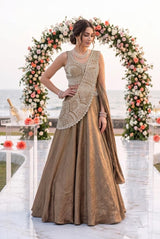 Champagne Bronze Silver Jewel Draped Lehenga Set