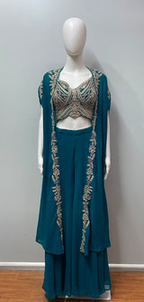 Peacock Jewel Embroidered Cape Palazzo Set