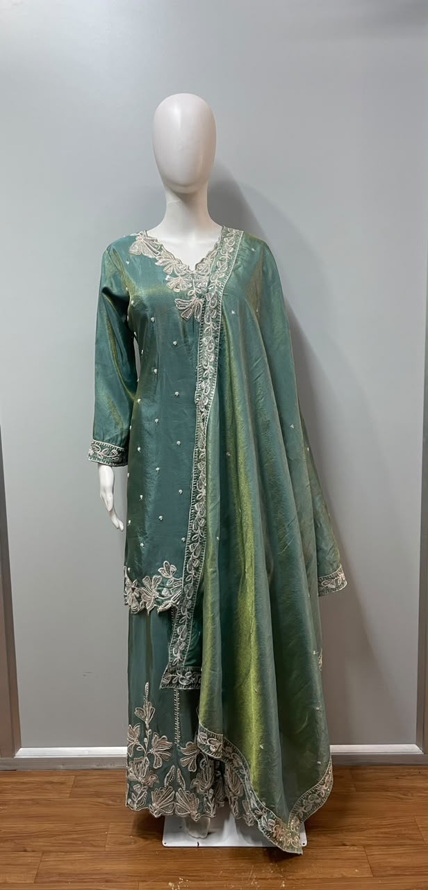 Sea Green Embroidered Sharara Set