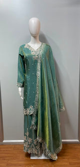 Sea Green Embroidered Sharara Set