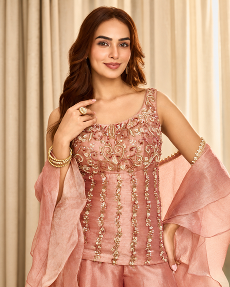 Peach Rose Antique Gold Jewel Palazzo Set