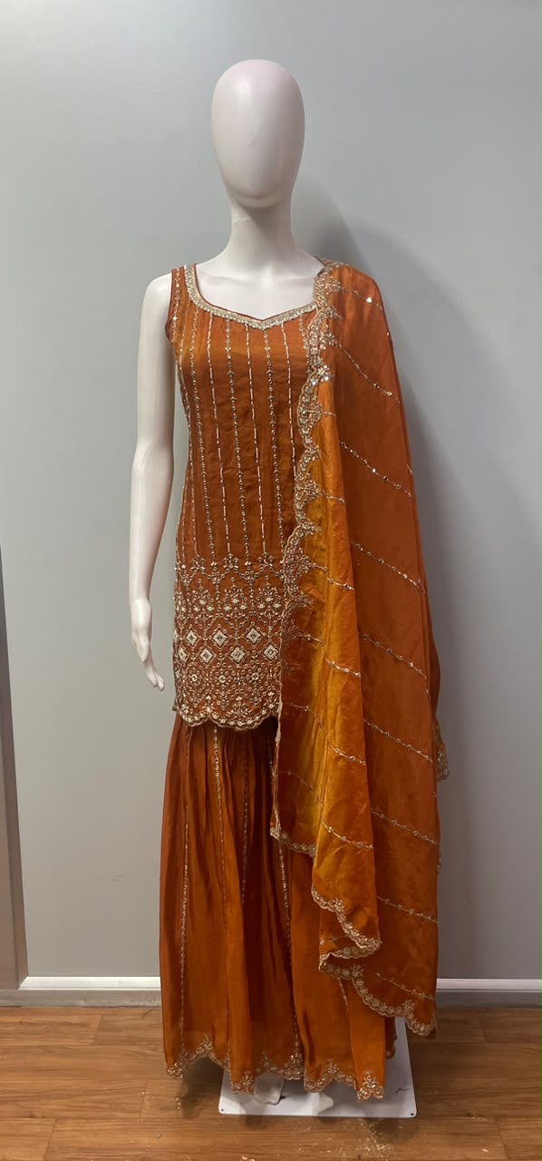 Burnt Orange Gold Jewel Palazzo Set