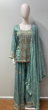 Dusty Turquoise Antique Gold Geometric Sharara Set