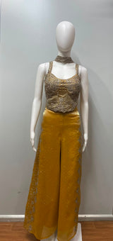 Mustard Gold Embroidered Corset Palazzo Set