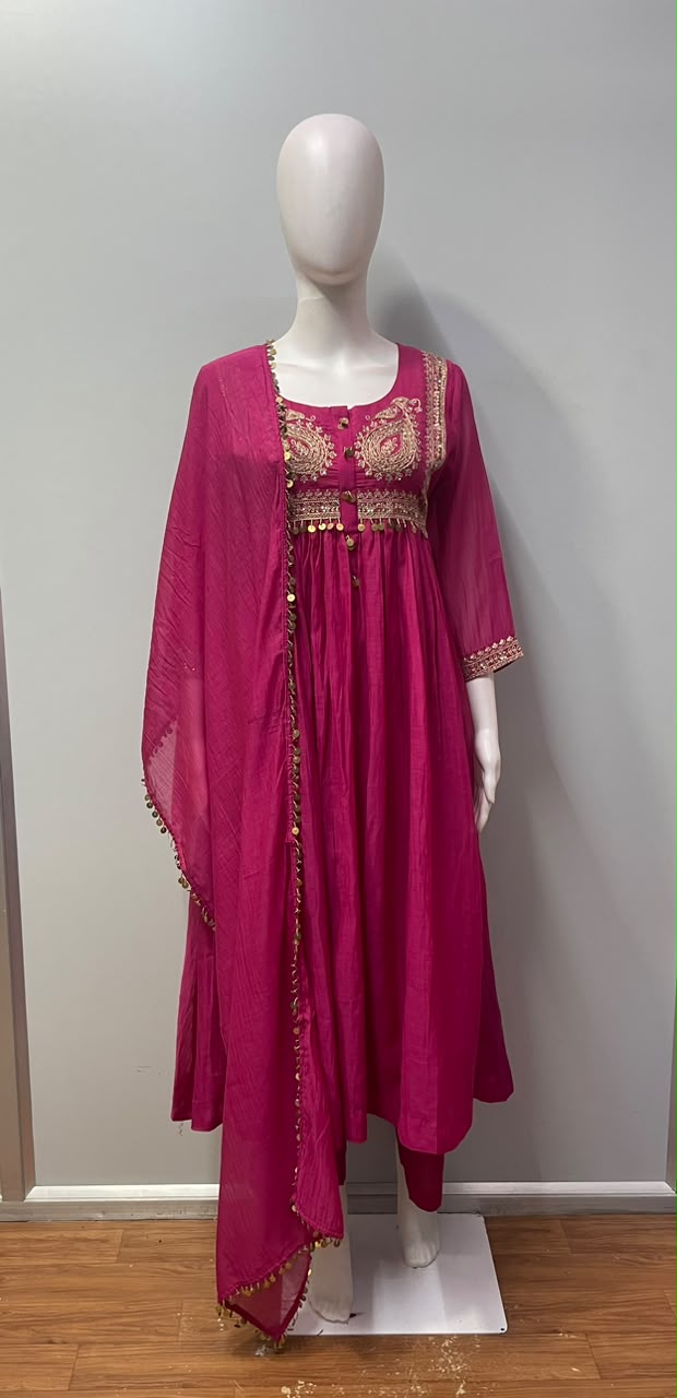 Fuchsia Gold Paisley Anarkali Set