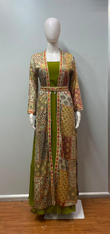 Chartreuse Mosaic Embroidered Jacket Couture Ensemble