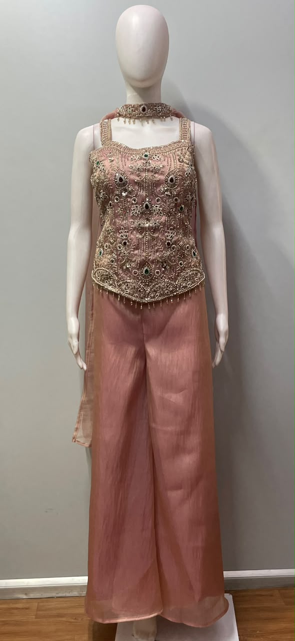 Dusty Rose Multicolor Jewel Palazzo Set
