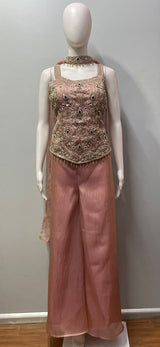 Dusty Rose Multicolor Jewel Palazzo Set
