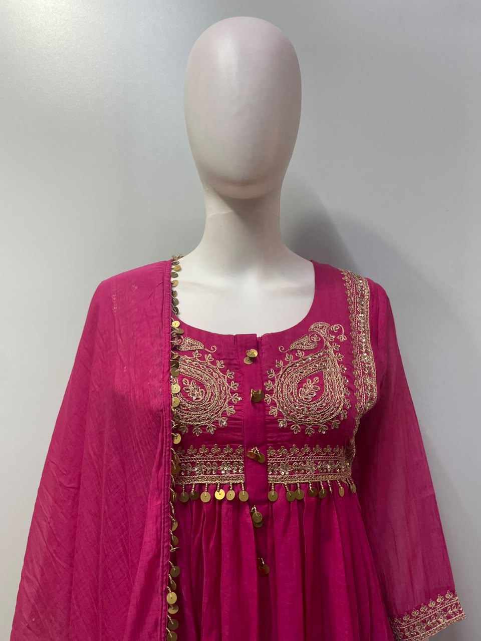 Fuchsia Gold Paisley Anarkali Set