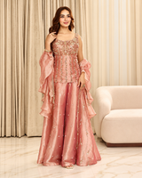 Peach Rose Antique Gold Jewel Palazzo Set