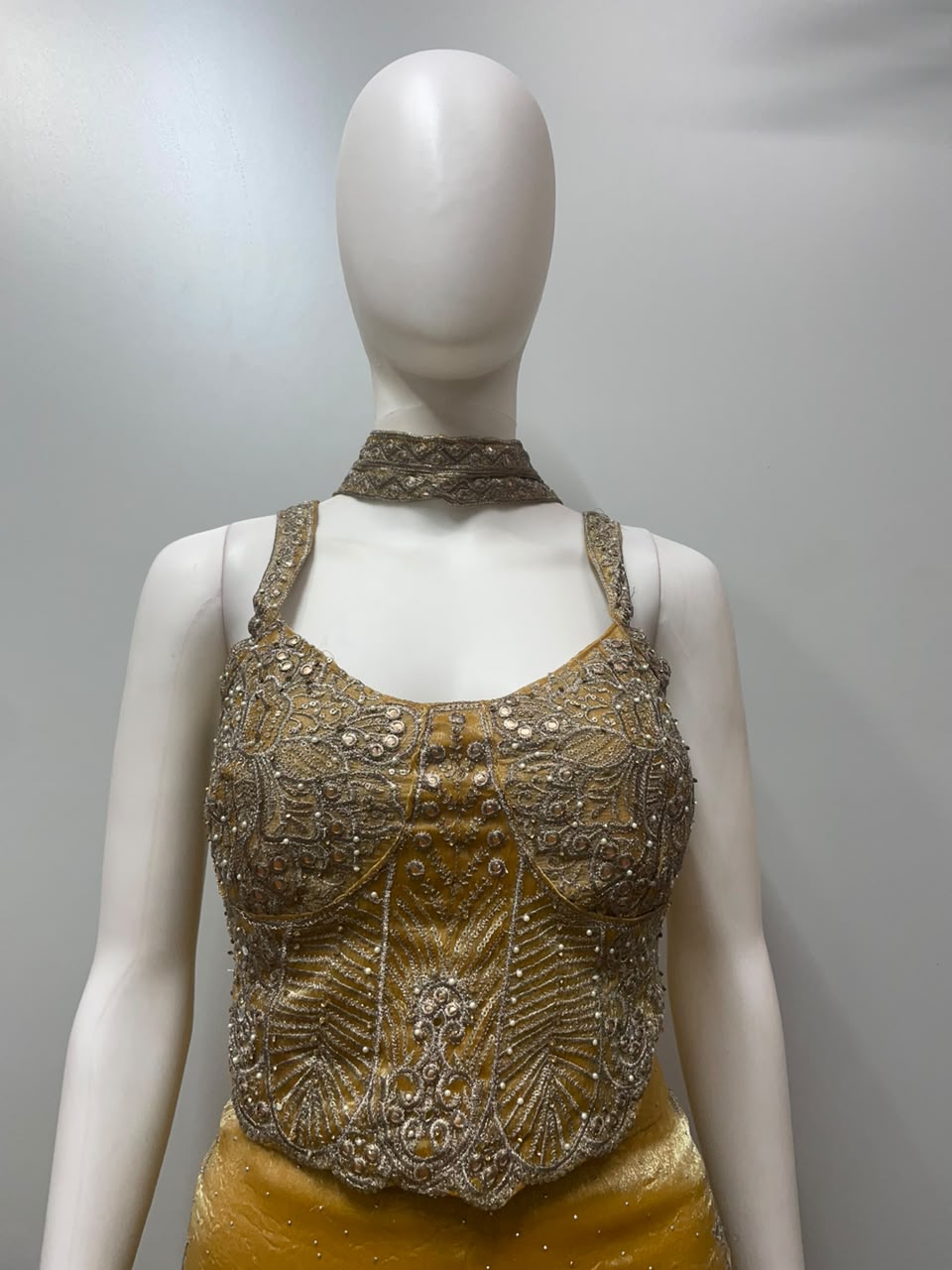Mustard Gold Embroidered Corset Palazzo Set