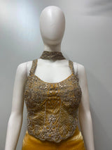 Mustard Gold Embroidered Corset Palazzo Set