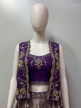 Royal Purple Gold Geometric Jacket Lehenga Set