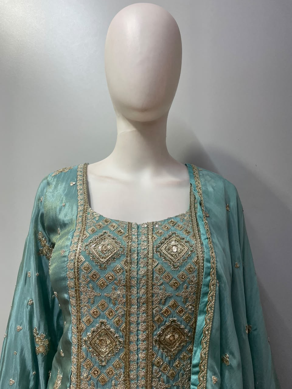 Dusty Turquoise Antique Gold Geometric Sharara Set