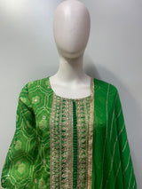 Emerald gold bandhani sharara set from a second angle