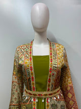 Chartreuse Mosaic Embroidered Jacket Couture Ensemble