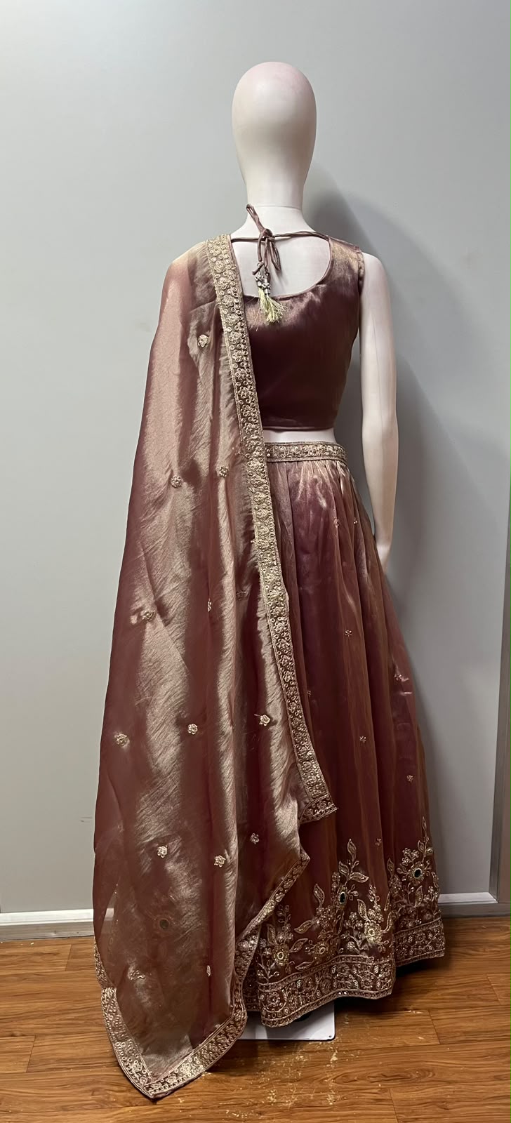 Dusty Mauve Bronze Antique Gold Jewel Lehenga Set