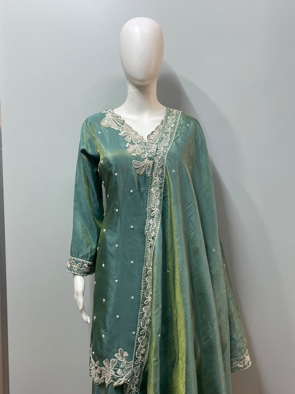Sea Green Embroidered Sharara Set