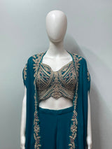 Peacock Jewel Embroidered Cape Palazzo Set