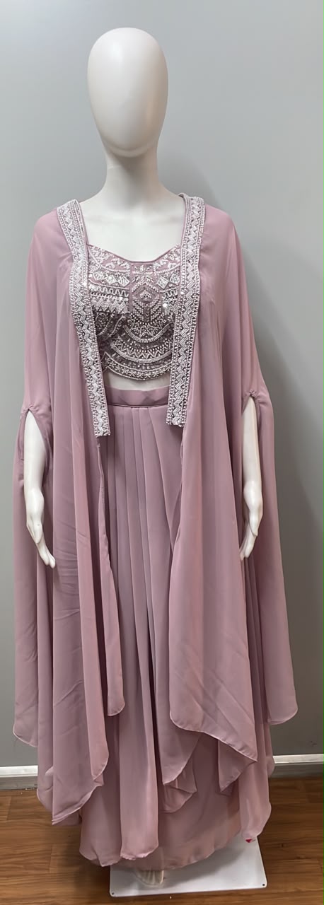 Dusty Rose Mirror Cape Sharara Ensemble