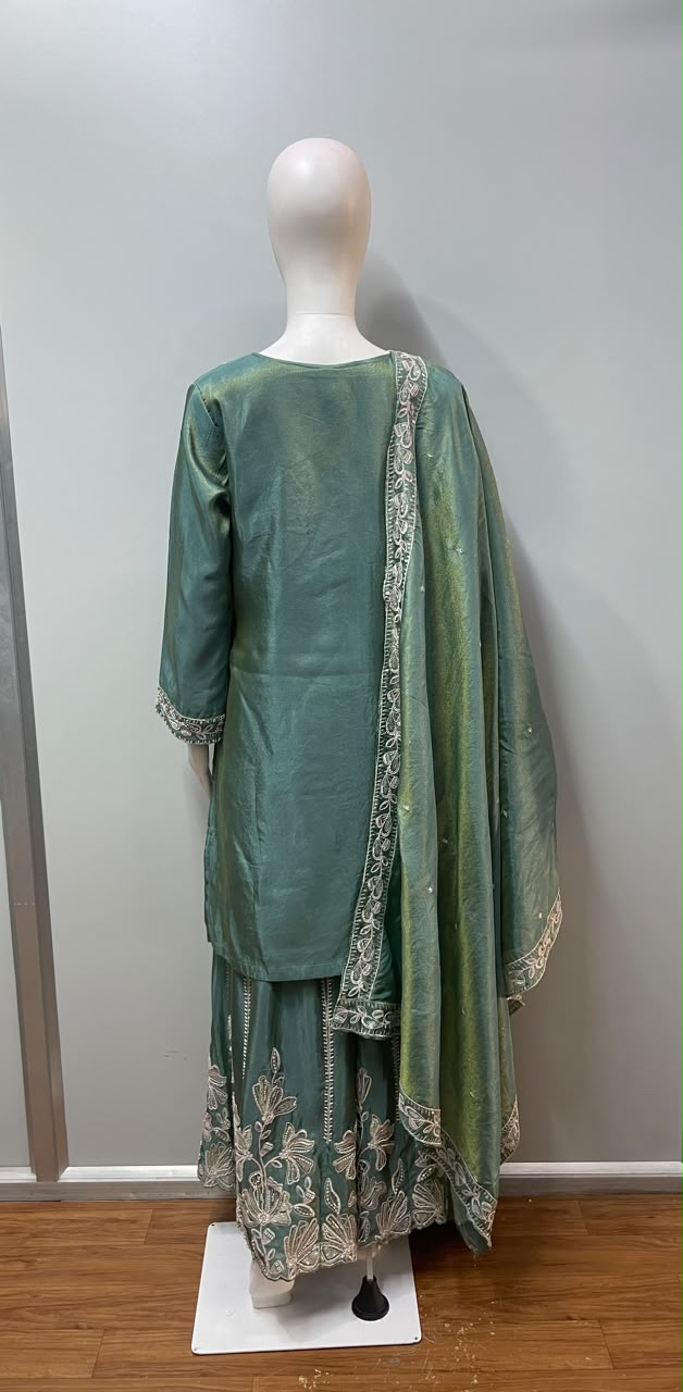 Sea Green Embroidered Sharara Set
