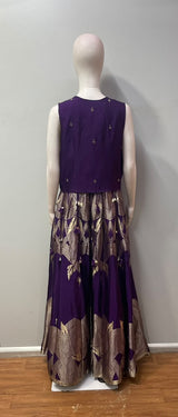 Royal Purple Gold Geometric Jacket Lehenga Set