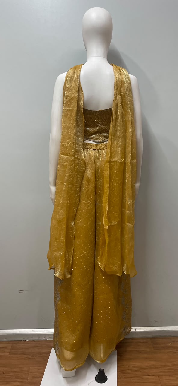 Mustard Gold Embroidered Corset Palazzo Set