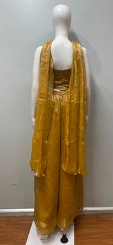 Mustard Gold Embroidered Corset Palazzo Set