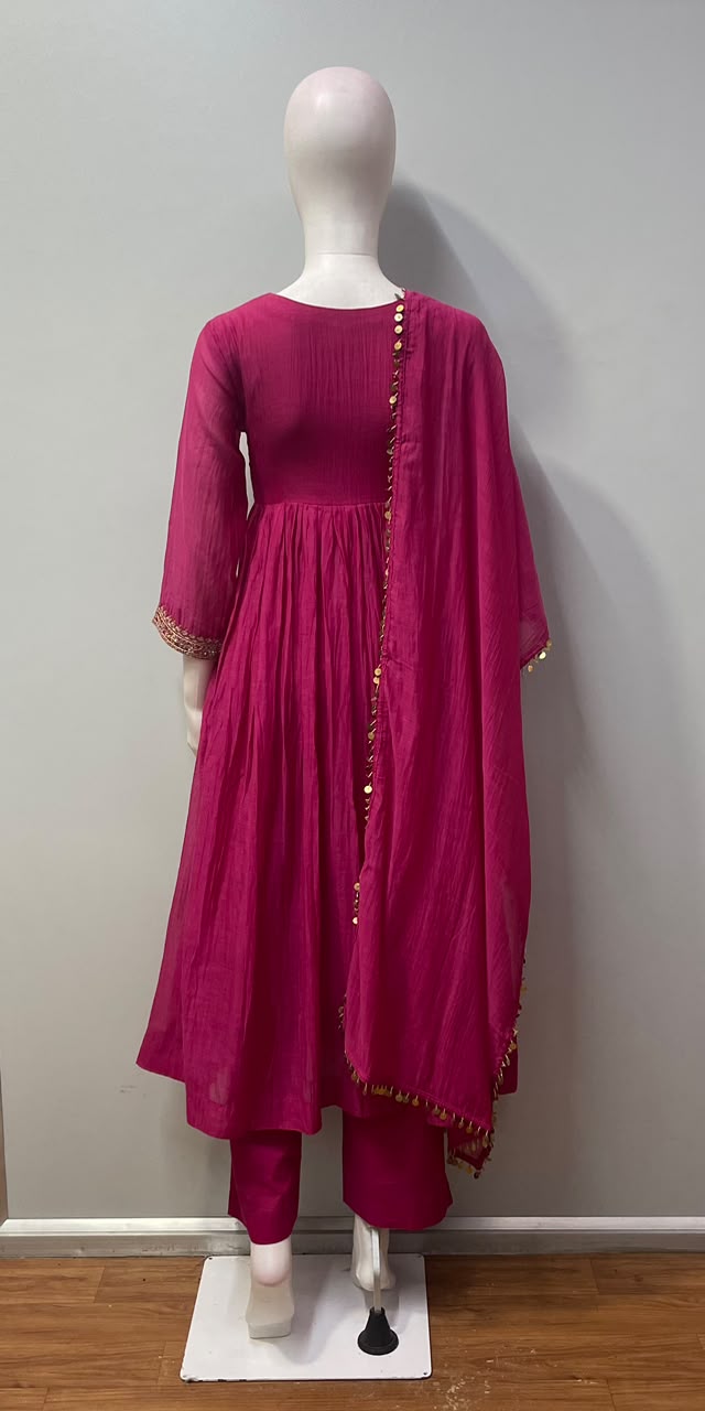 Fuchsia Gold Paisley Anarkali Set