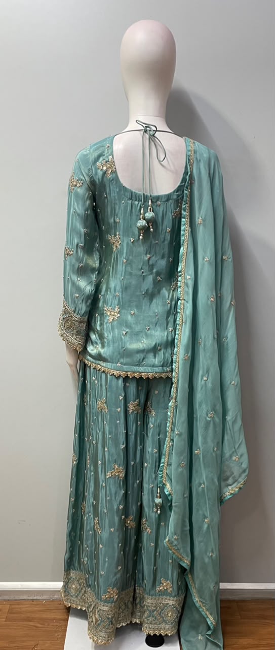 Dusty Turquoise Antique Gold Geometric Sharara Set