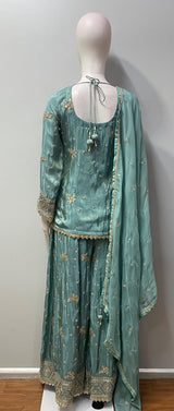 Dusty Turquoise Antique Gold Geometric Sharara Set