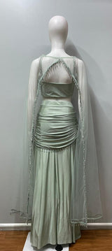 Mint Pearl Draped Cape Lehenga Set