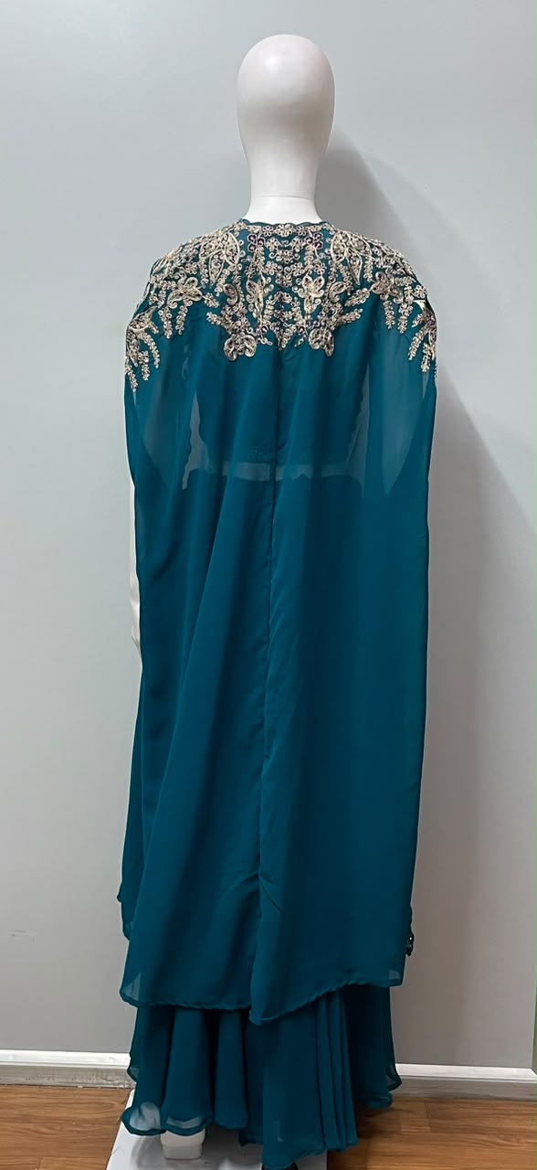Peacock Jewel Embroidered Cape Palazzo Set