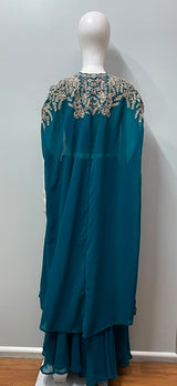 Peacock Jewel Embroidered Cape Palazzo Set