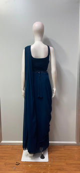 Midnight Navy Crystal Pre-Draped Saree Set
