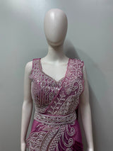 Mauve Silver Peacock Embroidered Draped Saree Set