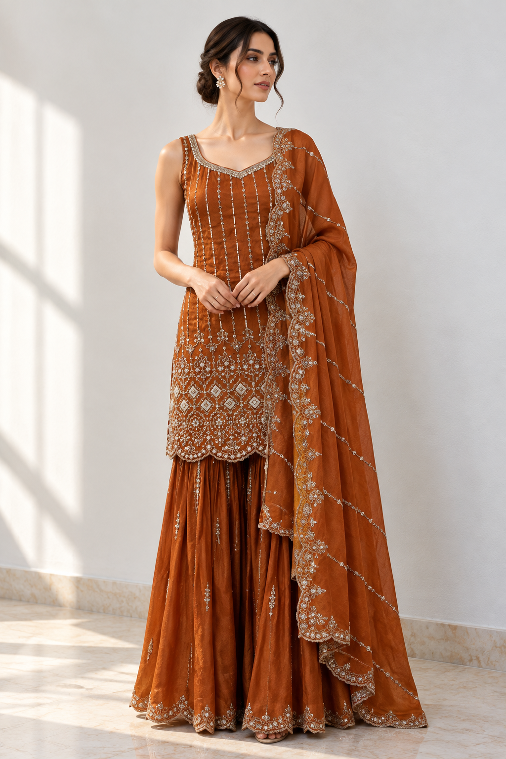 Burnt Orange Gold Jewel Palazzo Set